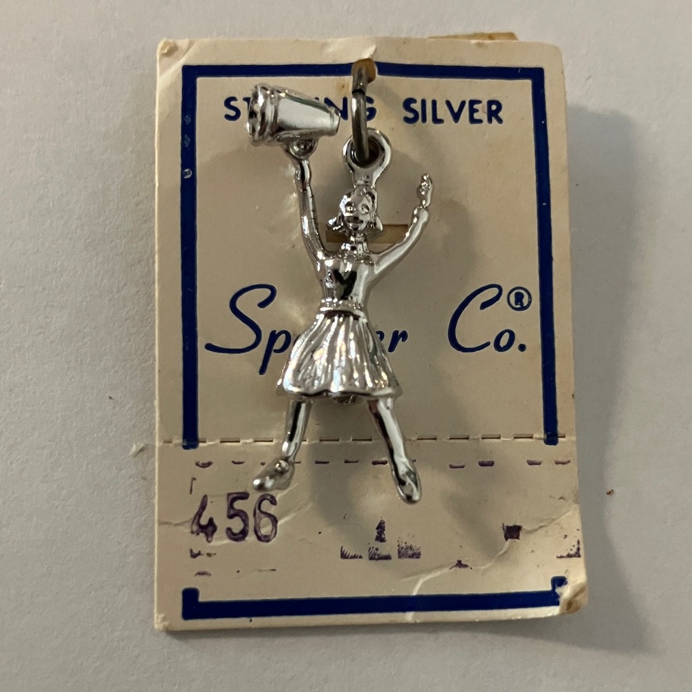 Vintage Spencer Co Sterling Silver Cheerleader Pendant Necklace. Circa 1978. NWT